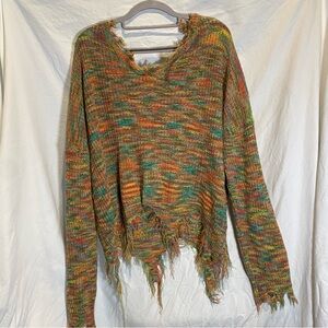 Haptics Multicolor Distressed Knit Sweater Rainbow Tattered Lightweight Small